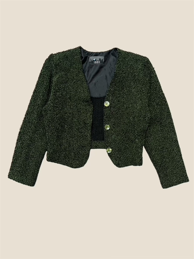 Vintage Retro 1980s Knitted Button Up Jacket 1601