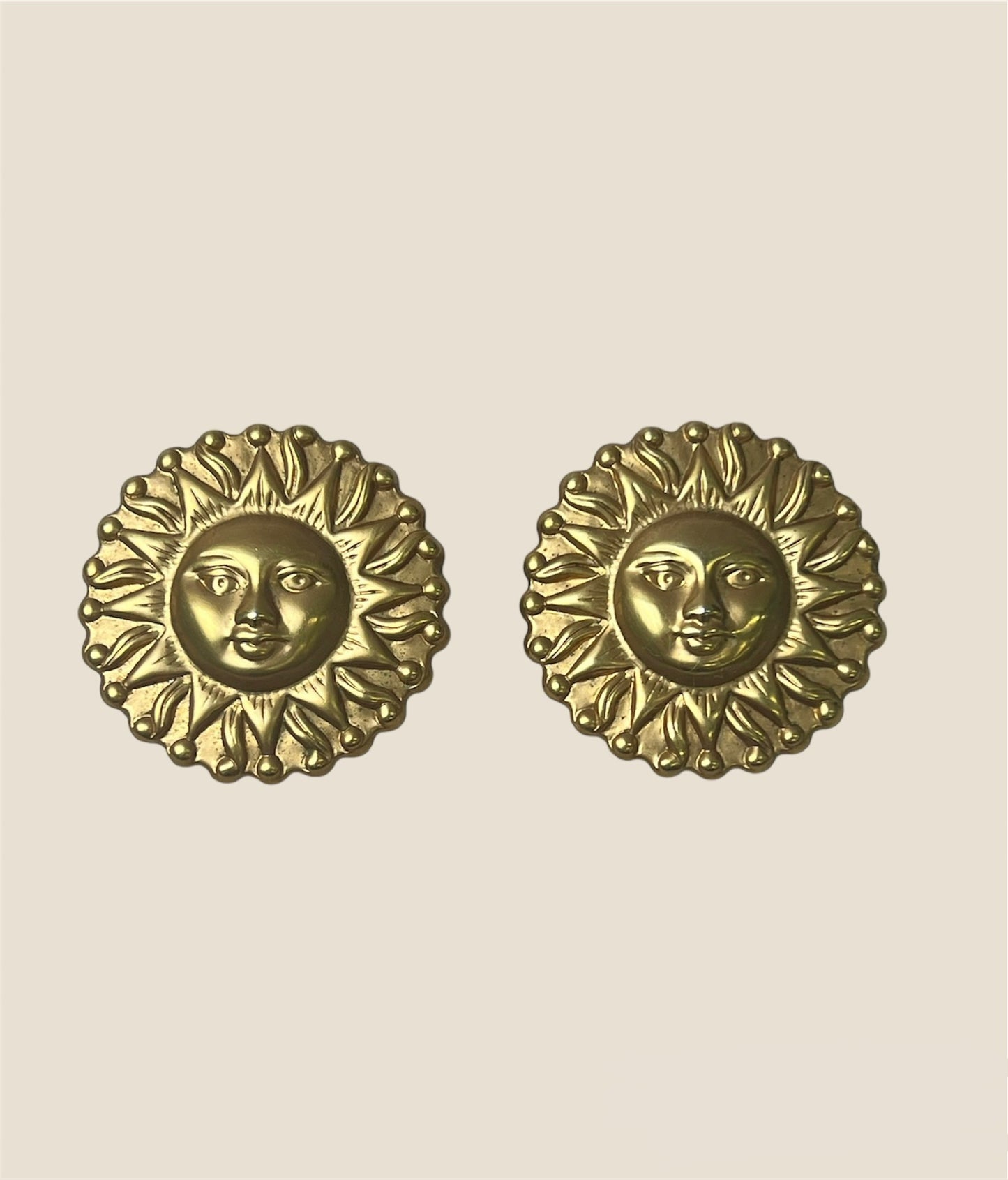 Vintage Sunburst Face Stud Earrings