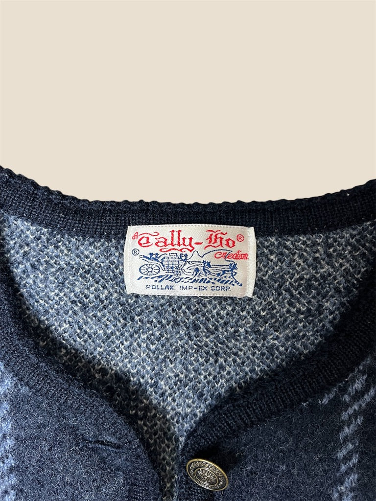 Retro 80s Tally-Ho Wool Knit Cardigan