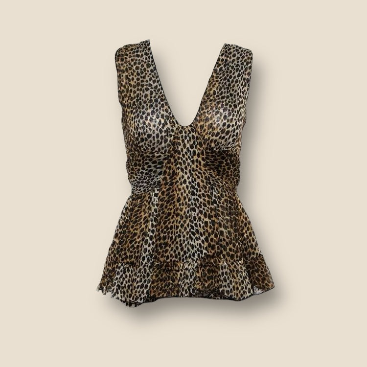 Vintage Y2K Authentic Dolce & Gabbana Leopard Print V-Neck Peplum