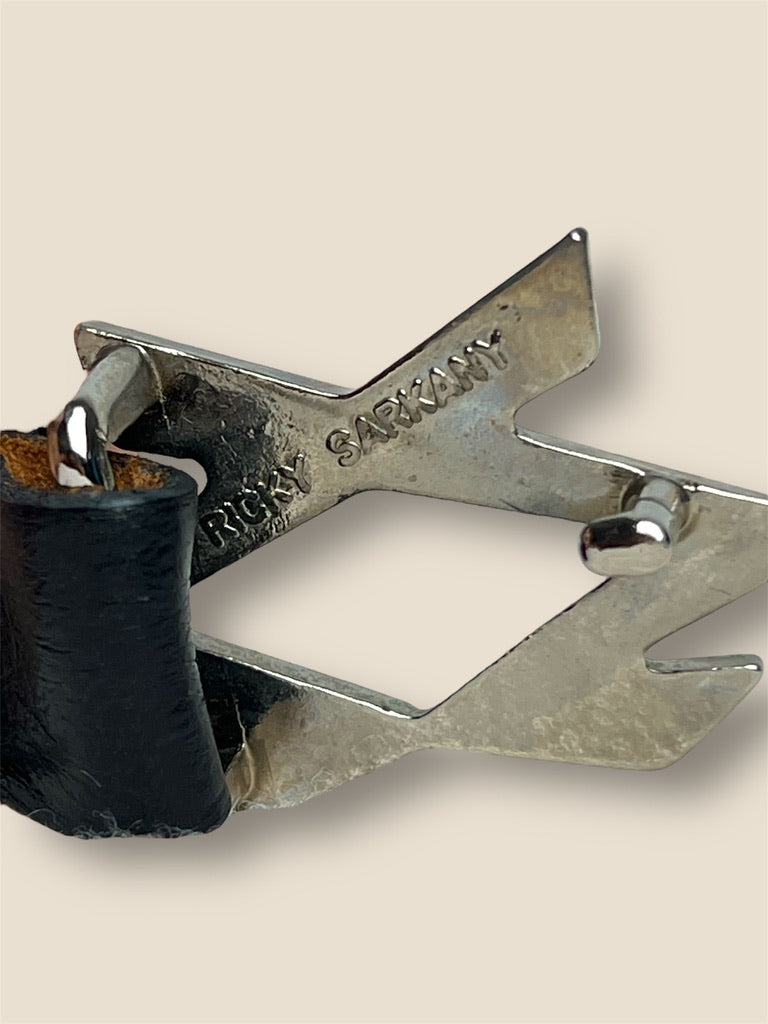 Vintage Ricky Sarkany Black Belt with Silver Logo Buckle