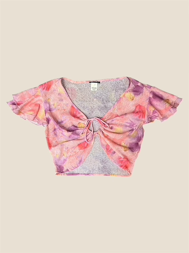 Vintage Y2K Sheer Pink Self-Tie Crop Top