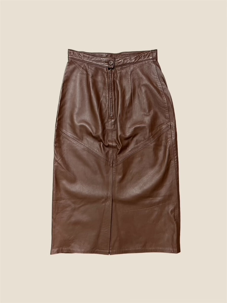 Vintage Soft Leather Midi Pencil Skirt