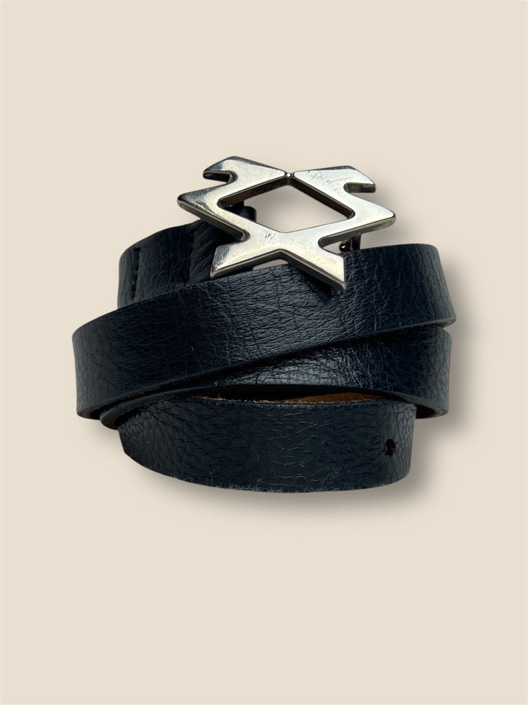 Vintage Ricky Sarkany Black Belt with Silver Logo Buckle