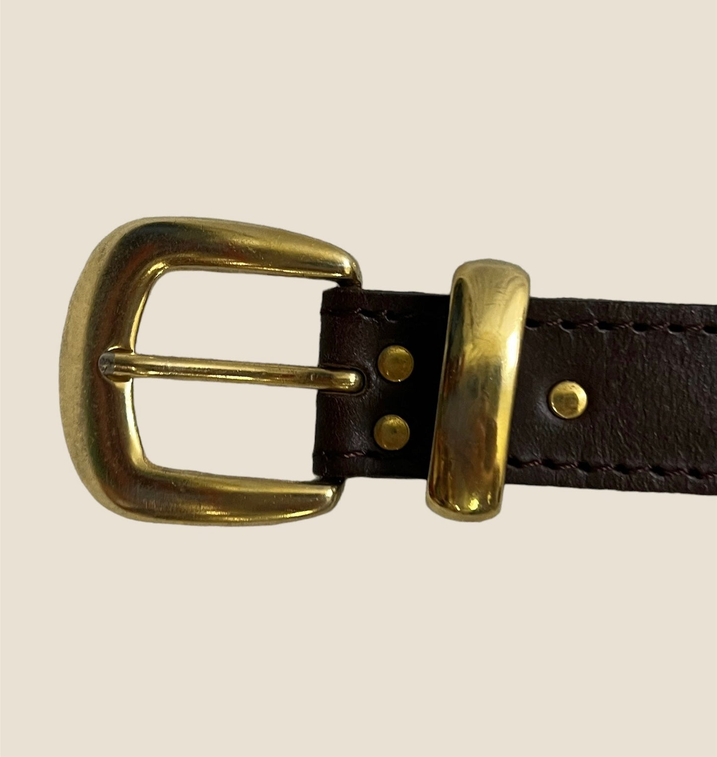 Vintage Brown Leather Belt With Brass Horse Details