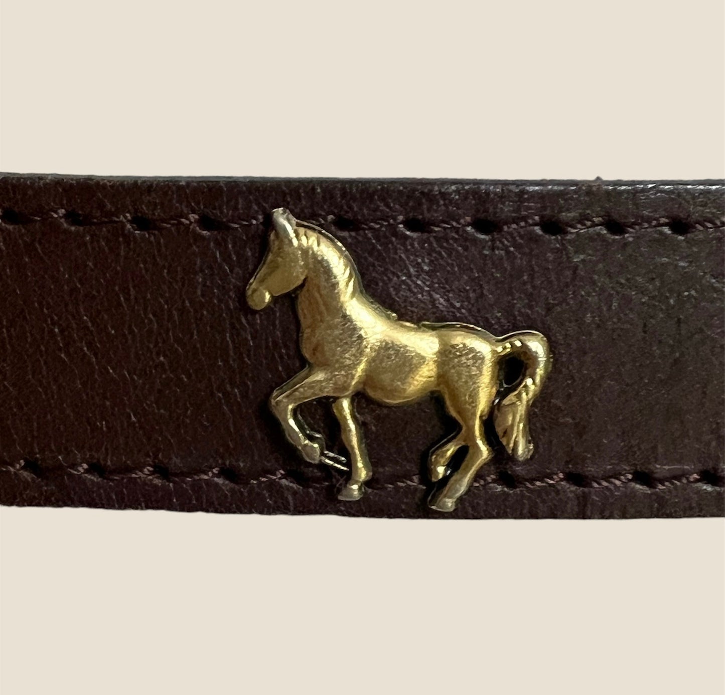 Vintage Brown Leather Belt With Brass Horse Details