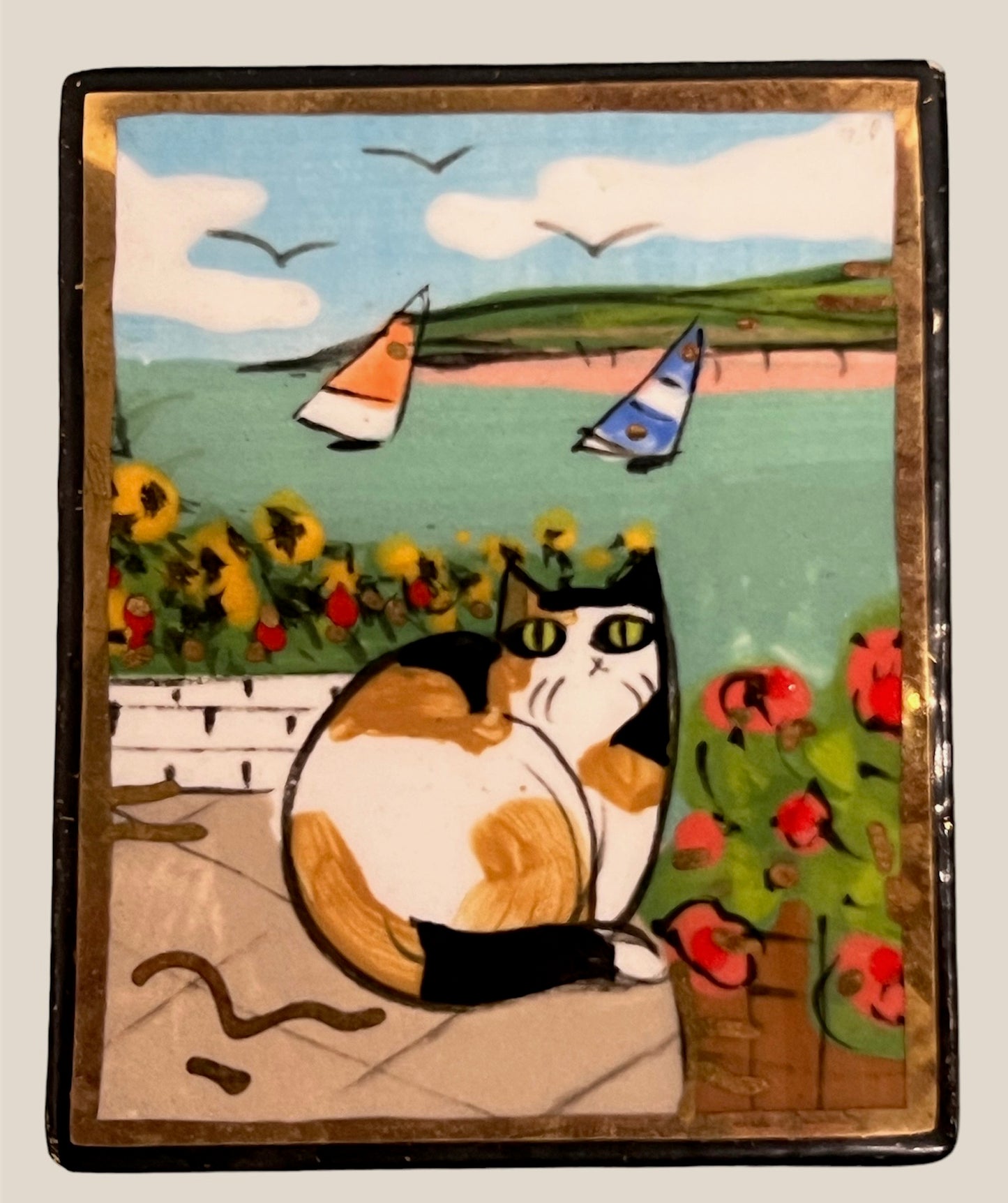 Set of Two Ceramic Cat Brooches