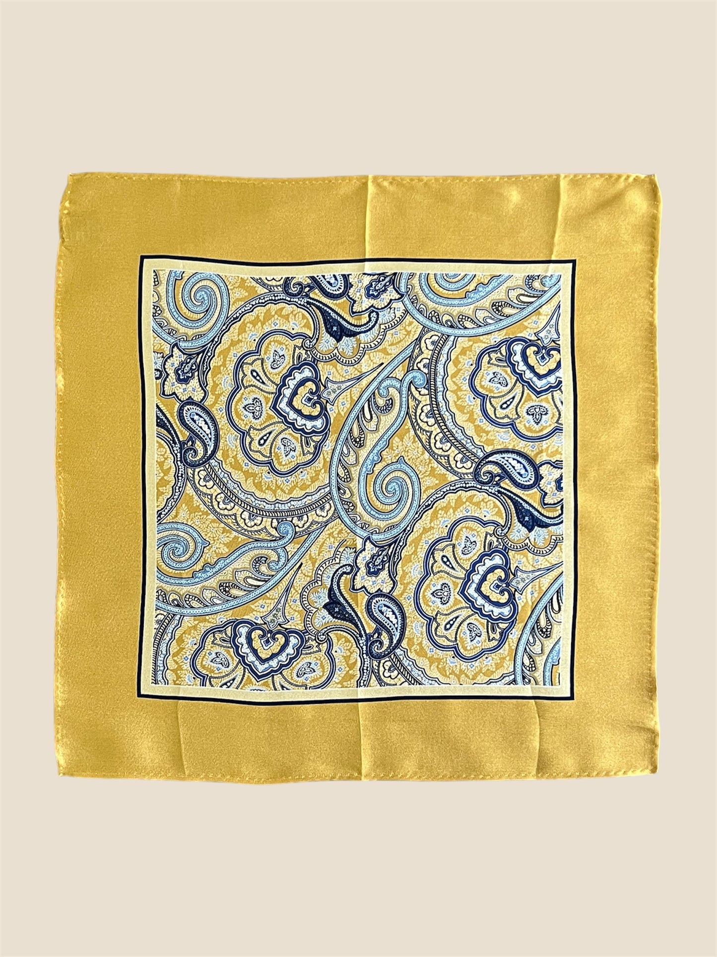 Blue and Yellow Paisley Silk Scarf
