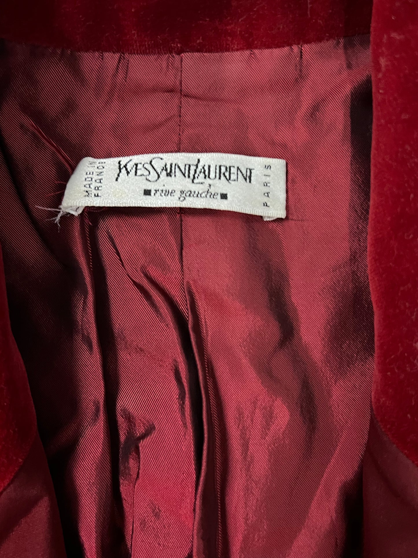 Vintage YSL Yves Saint Laurent Deep Red Velvet Blazer Size 36 XS/S