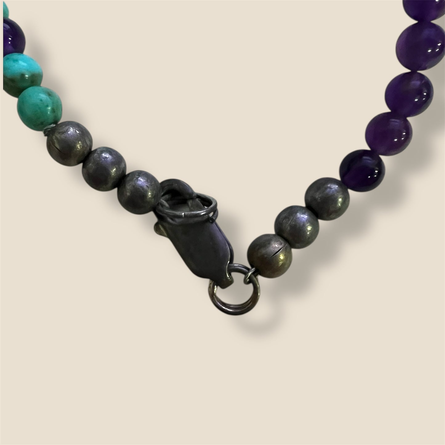 David Troutman Navajo Turquoise and Amethyst Sterling Silver Cross Pendant & Necklace