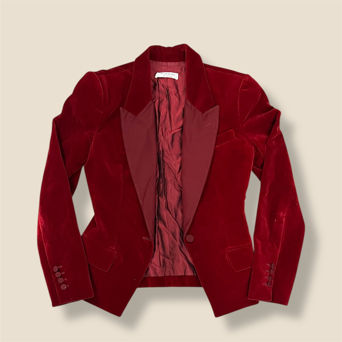 Vintage YSL Yves Saint Laurent Deep Red Velvet Blazer Size 36 XS/S
