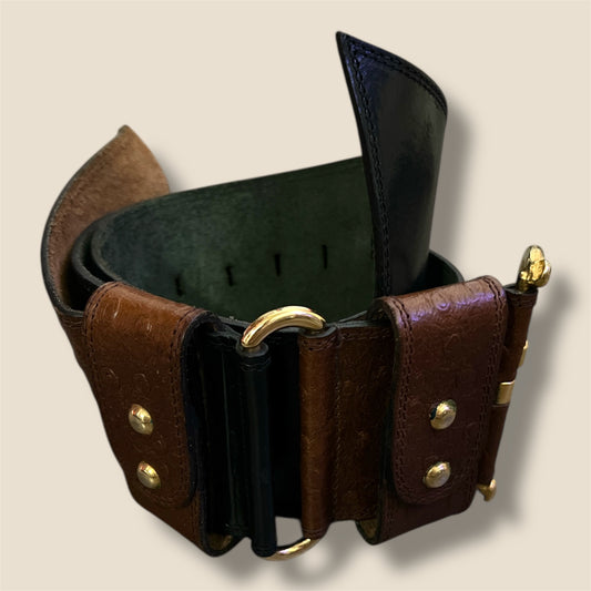 Vintage Extra Wide Adoppia Vita Two Tone Leather Belt